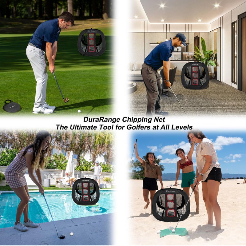 DuraRange Pop-Up Golf Chipping Net Chip يساعد على التدريب على الدقة والمسافة في الهواء الطلق والداخلي، أفضل هدية للاعب الجولف والأب والأطفال - أسود - Image 5